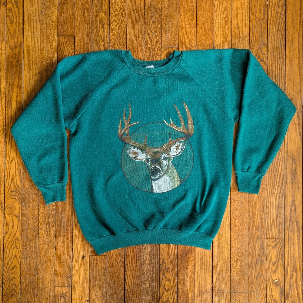 Vintage 90's Deer Nature Print Crewneck Sweatshirt